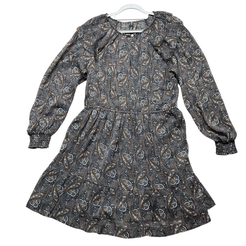 Mango MNG Mini Dress Chiffon Long Sleeve Womens Sz 8 Boho Fairy Vacation